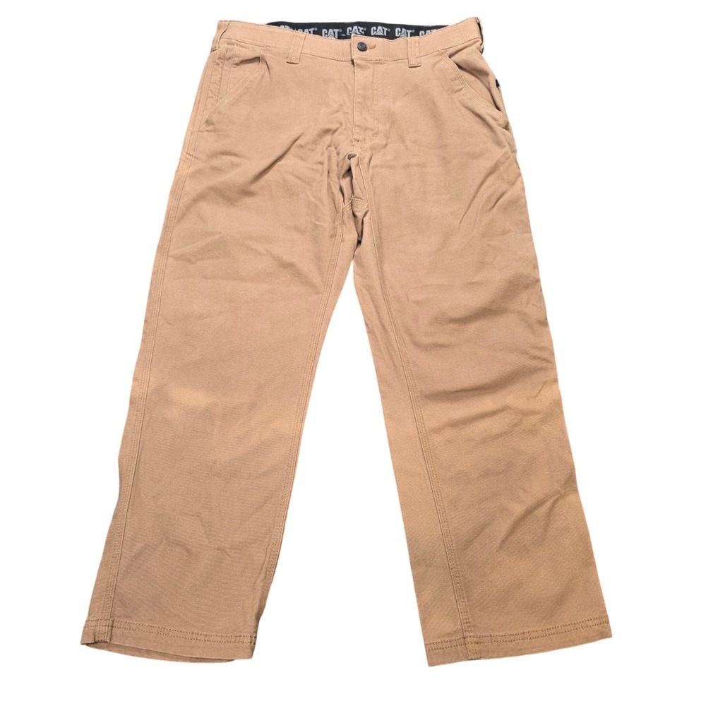 CAT Canvas Utility Straight Leg Pants Men's Size 34x29 Brown Stretch Workwear